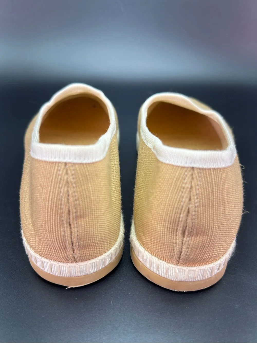 ITALEAU Women's Tan Canvas Espadrille Slip-Ons with Ivory Trim